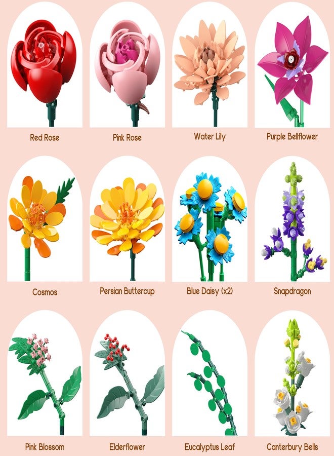 Ancesfun Flowers Bouquet Building Set, 891 PCS Artificial Wildflower Botanical Collection Kit for Women Kids Girls, Home Office Decor Gift for Mother's Day/Valentine's/Christmas - Image 2